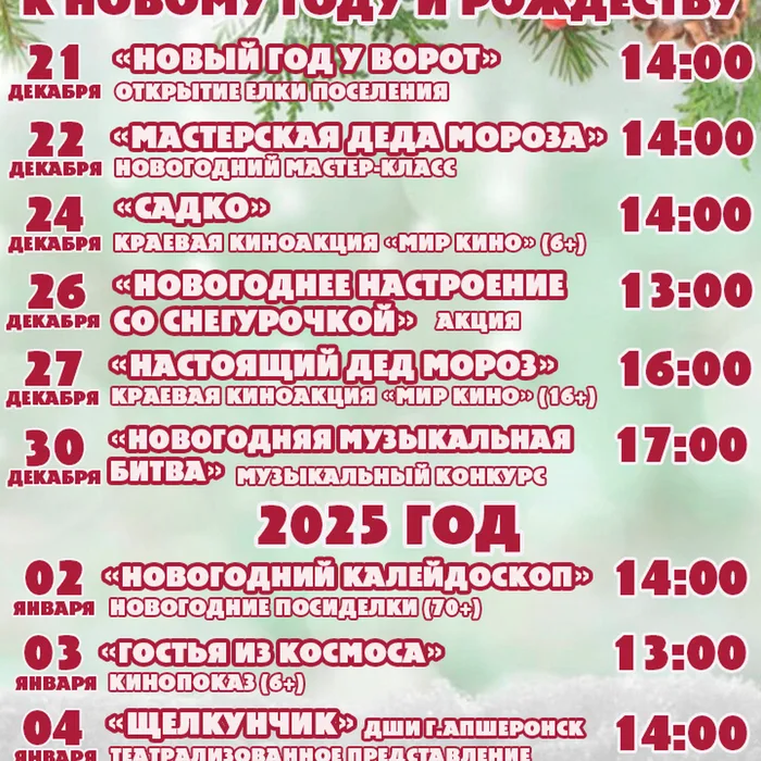 Программа Новогодних мероприятий